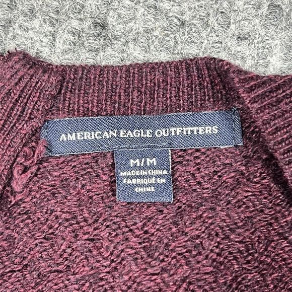 American Eagle Outfitters Sweater Women Medium Red Burgundy Open Knit Zip Casual - Picture 2 of 15